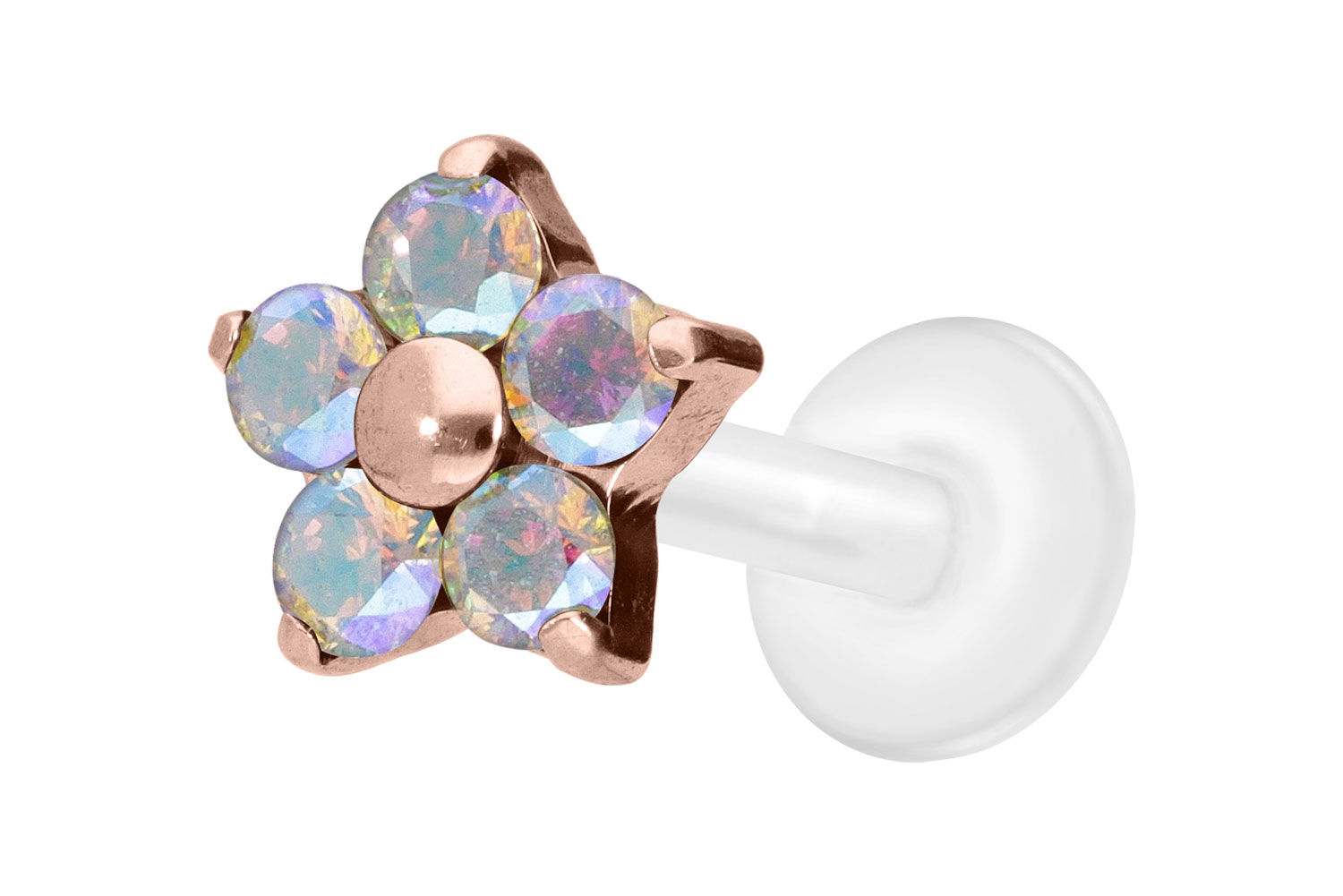 PTFE Labret Piercing mit Innengewinde + Titan-Aufsatz KRISTALLBLUME
